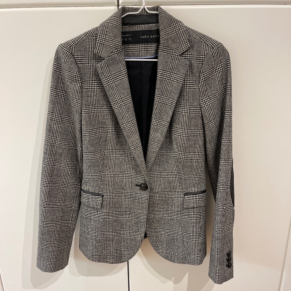 Black and white houndstooth blazer faux leather detail and elbow pads XS - AS IS - Picture 1 of 6